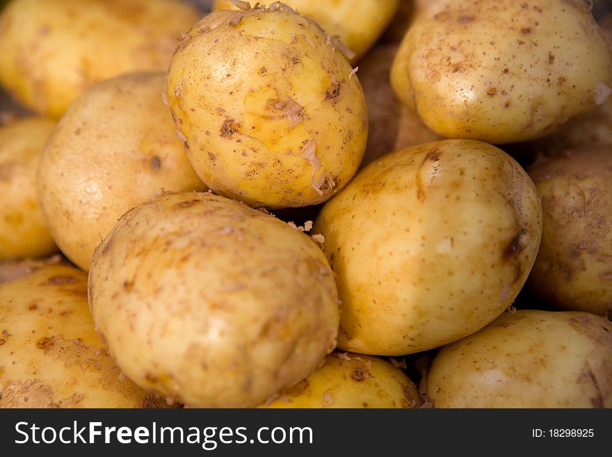 Young potatoes on the counter