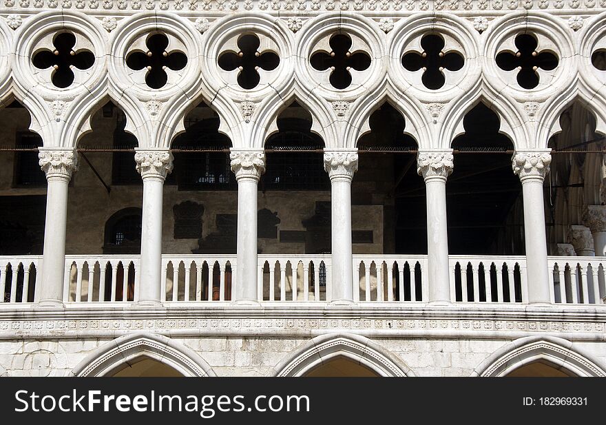 Facade of the Doge`s Palace in Venice made in gothic style