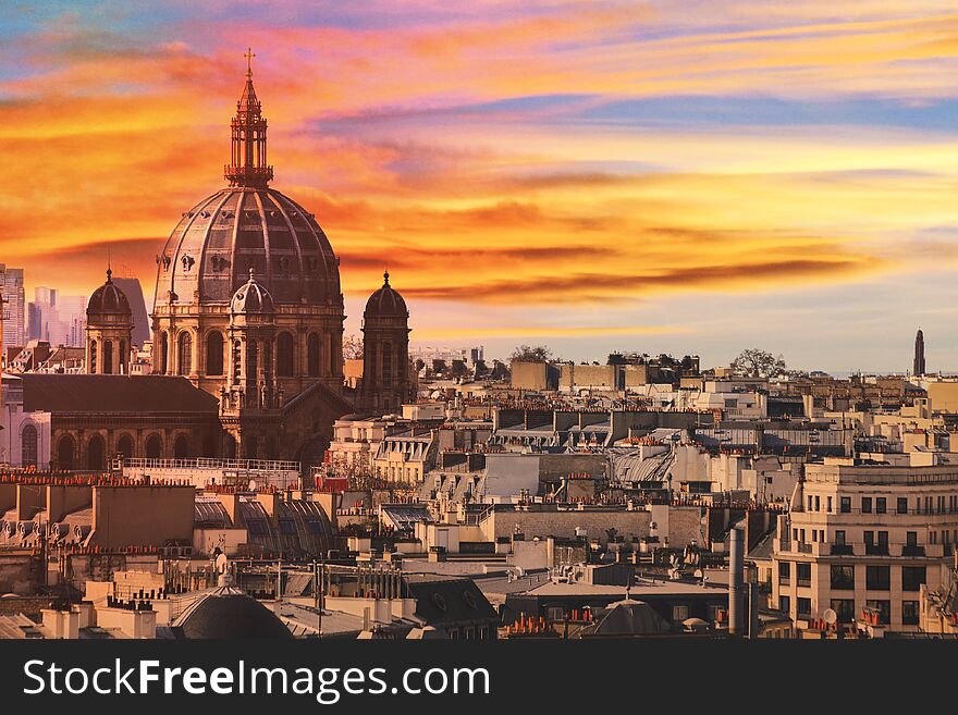 Paris Roofs Warm Sunset