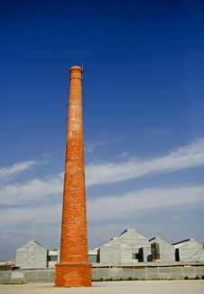 Big Red Brick Chimney Stock Photo