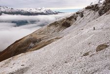 Hiker On The Eiger Trail After First Fall Snowfall, Switzerland Stock Image Hiker On The Eiger Trail After First Fall Snowfall, Switzerland Stock Image