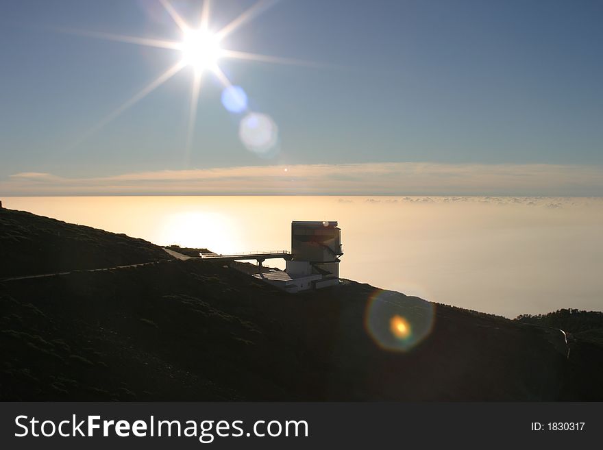 Part of the astronomical observatory on Roque de los muchachos La Palma, canaries Spain in the late afternoon