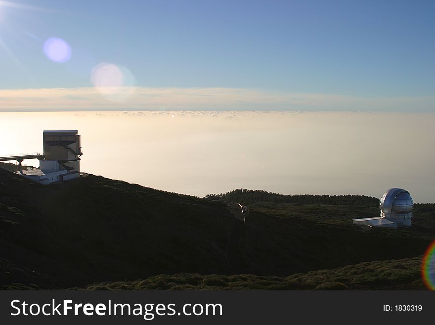 Part of the astronomical observatory on Roque de los muchachos La Palma, canaries Spain in the late afternoon