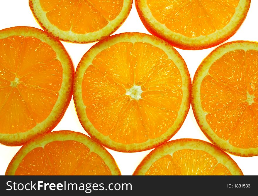 Orange slices on white background.