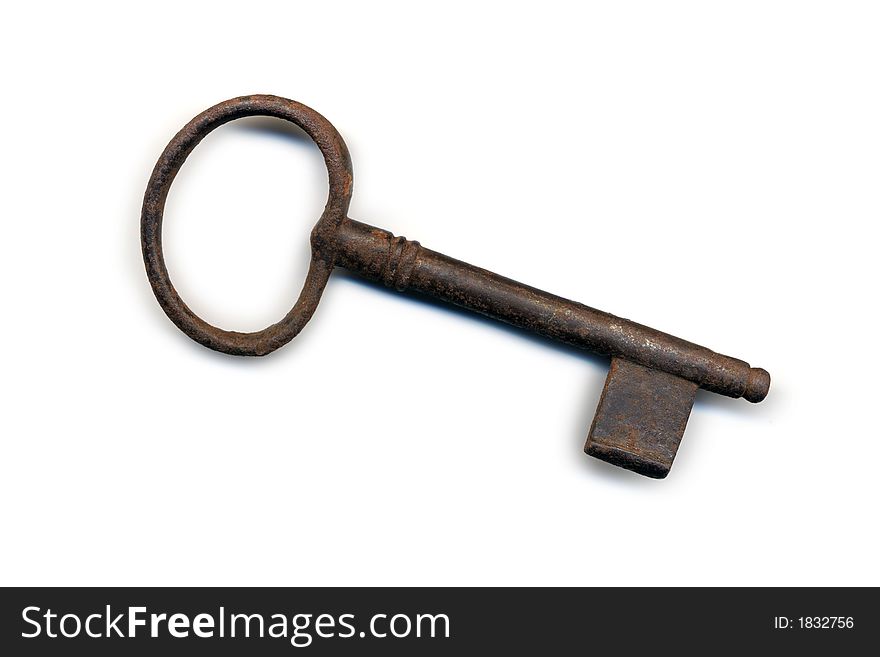 Old key on a white background