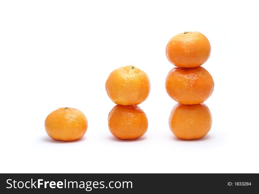 Sweet yellow tangerines isolated on white