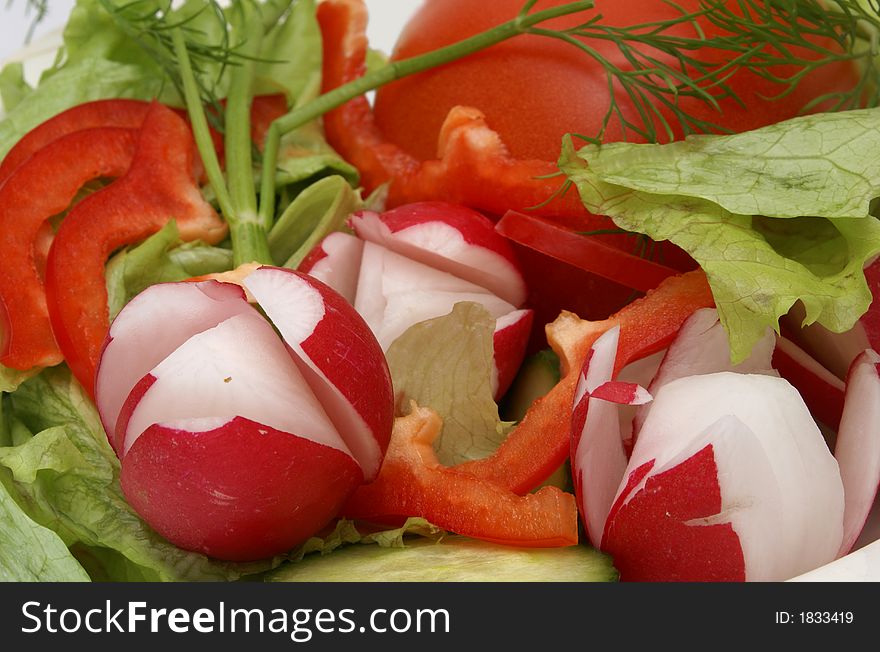 Fresh radish, cucumbers, tomatoes, leaves, onion etc. Fresh radish, cucumbers, tomatoes, leaves, onion etc.