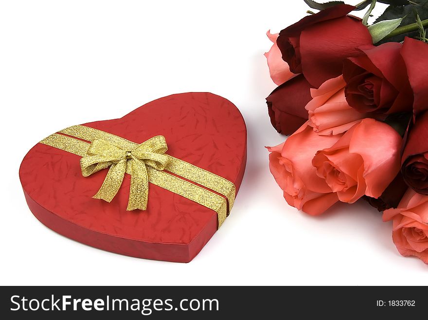 Roses with red love shape gift box. Roses with red love shape gift box.