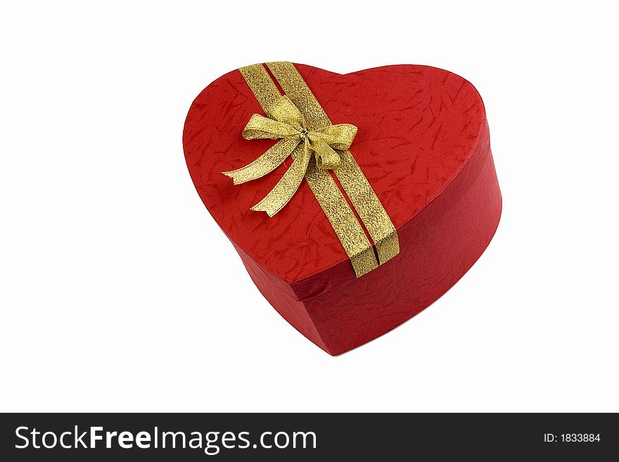 Red love shape gift box in isolated background.