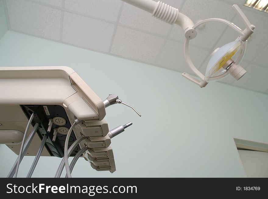 The equipment of dental surgery: The lamp, the armchair. The equipment of dental surgery: The lamp, the armchair