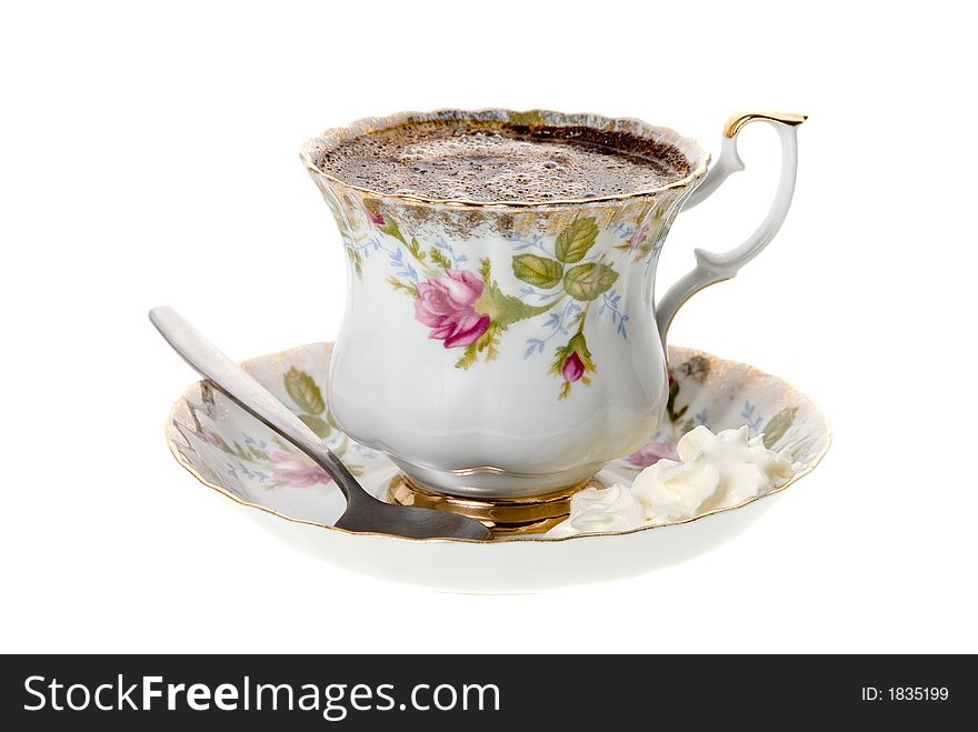 Beauty porcelain cup with coffee. Beauty porcelain cup with coffee