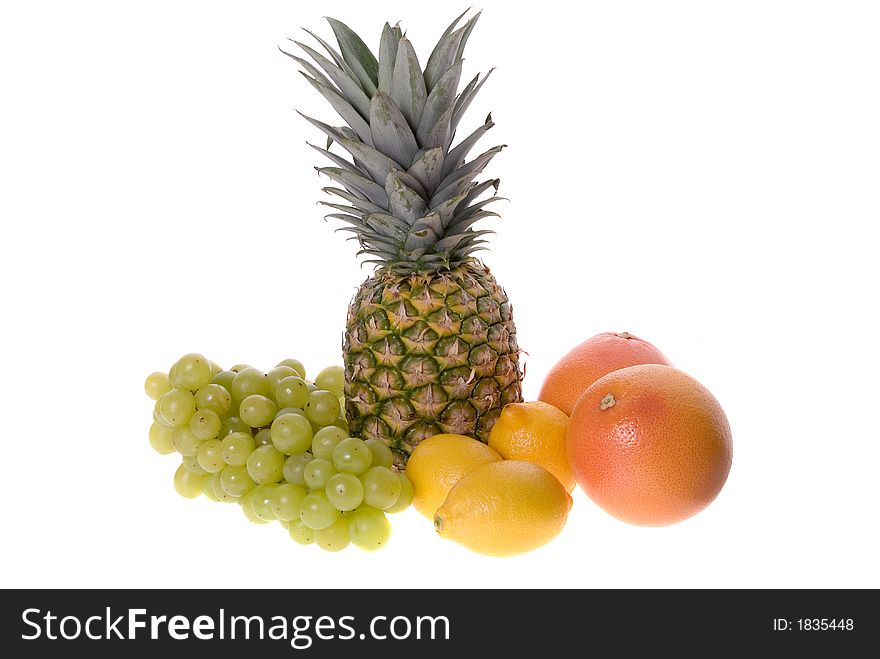 Fresh fruits isolated on white background.