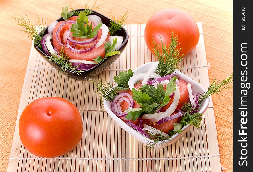 Tomato salad background texture. Close-up