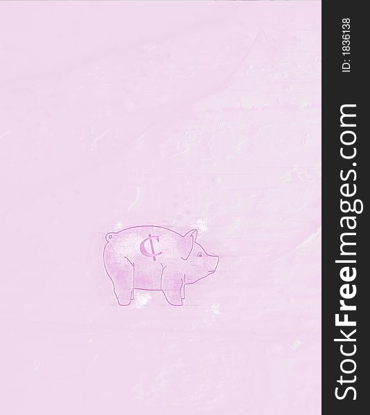 Hand drawn pig/piggy bank on an abstract pink background.