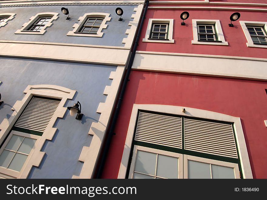 Colorful external wall of a house in the Mediterranean at sunset. Colorful external wall of a house in the Mediterranean at sunset