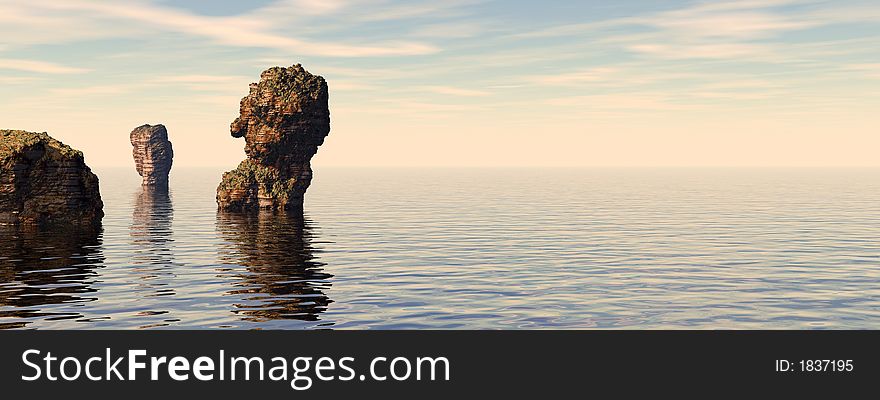 Sea rocks landscape - digital artwork. Sea rocks landscape - digital artwork.