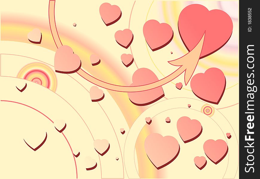 Pink hearts on yellowish background. Pink hearts on yellowish background