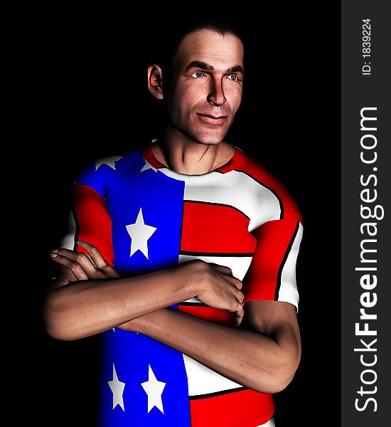 A man with the American flag on his clothing, a great image for every patriotic American. A man with the American flag on his clothing, a great image for every patriotic American.