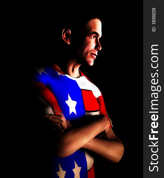 A man with the American flag on his clothing, a great image for every patriotic American. A man with the American flag on his clothing, a great image for every patriotic American.