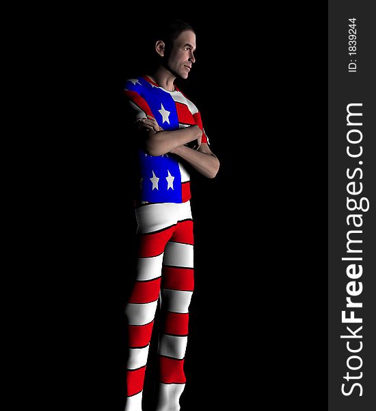 A man with the American flag on his clothing, a great image for every patriotic American. A man with the American flag on his clothing, a great image for every patriotic American.