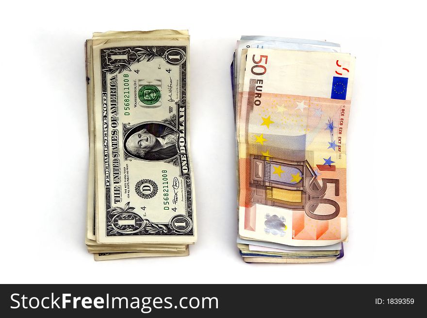 Dollar and Euro isolated on a white background. Dollar and Euro isolated on a white background