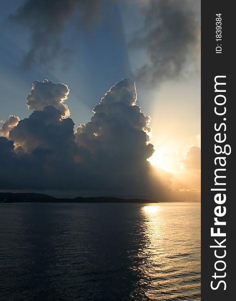 Sunset on Caribbean islands and clouds. Sunset on Caribbean islands and clouds