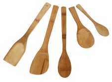 Assortment Of Five Bamboo Spoons Stock Photo