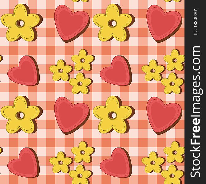 Seamless background with flowers and hearts