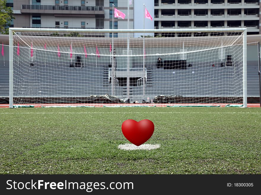 Penalty Spot Of Soccer Field With Heart