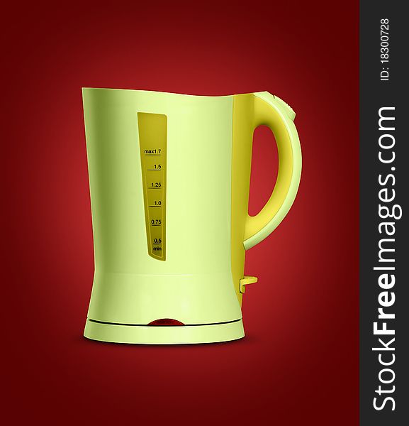 Image of green kettle over deep red background