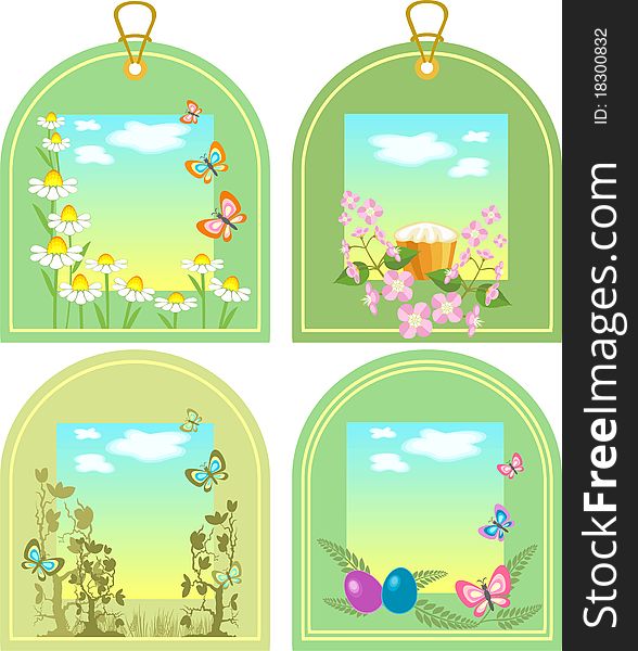 Easter tags with eggs and cake