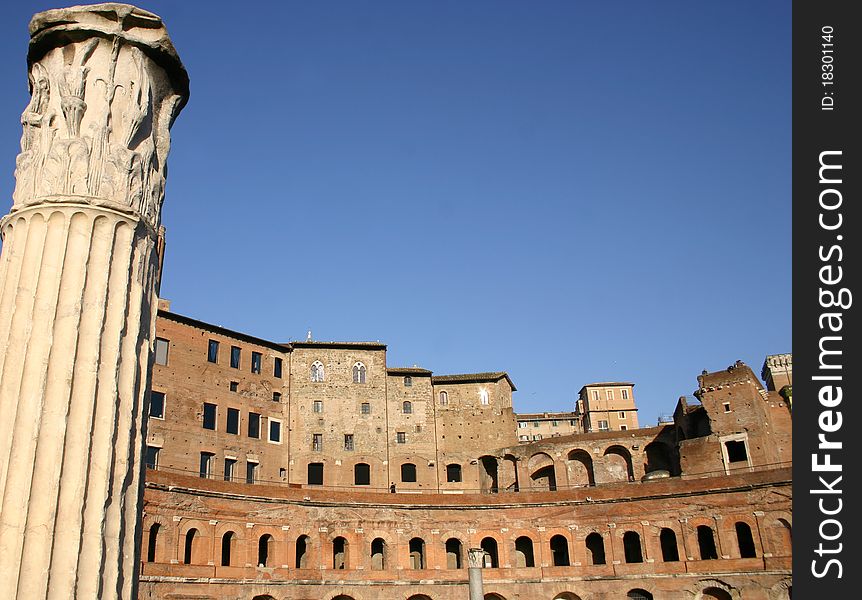 Ancient markets of Trajan in Rome with featured column