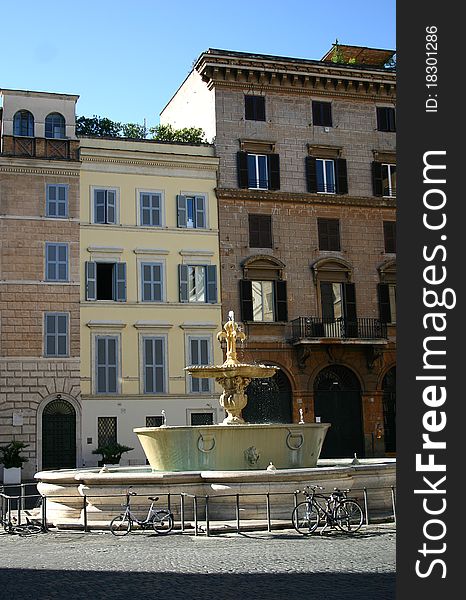 Fountain in Farnese's square in Rome (Italy). Fountain in Farnese's square in Rome (Italy)