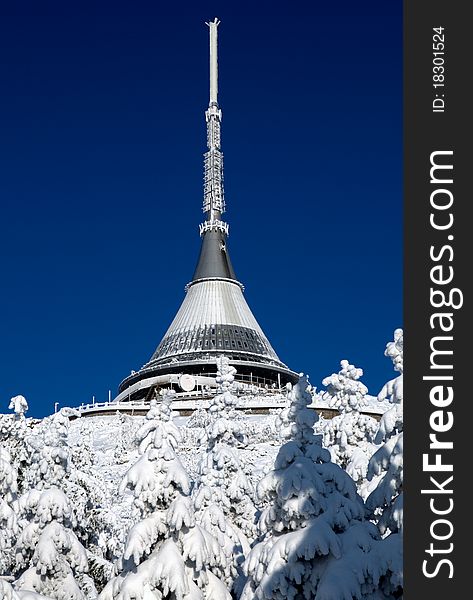 Transmitter and hotel on Jested during winter. Liberec - Czech Republic. Transmitter and hotel on Jested during winter. Liberec - Czech Republic.