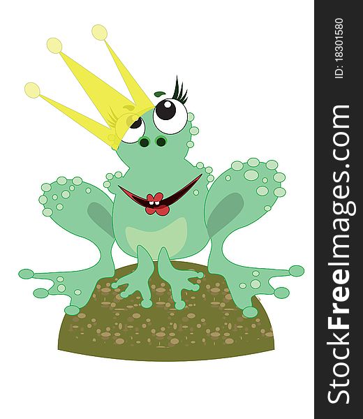 Funny frog with crown ,isolated