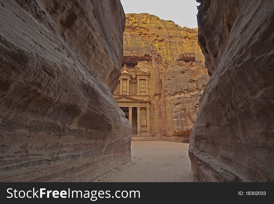 Magical sunrise at the Treasury. Petra, Jordan