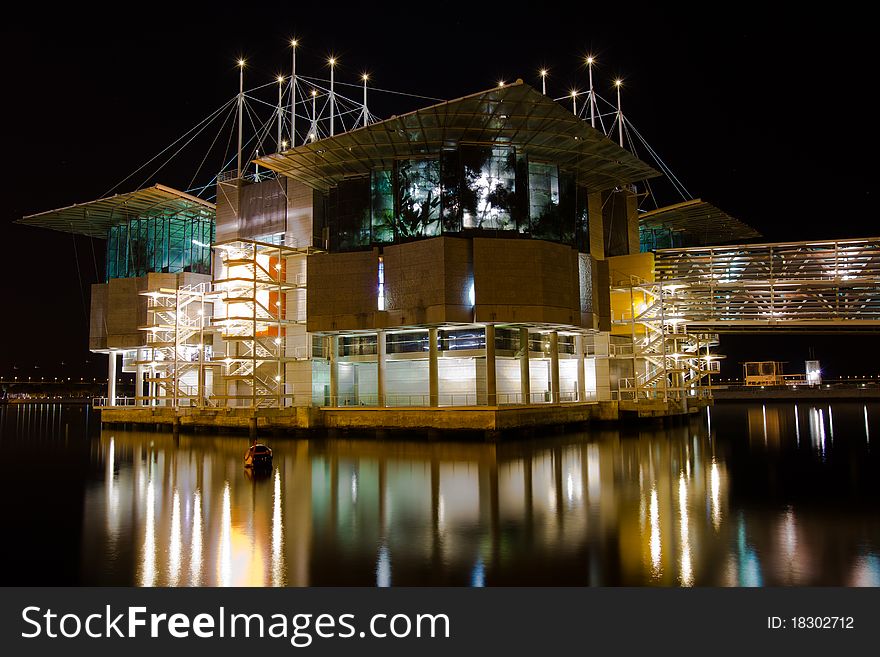 Oceanarium In Lisbon At Night.