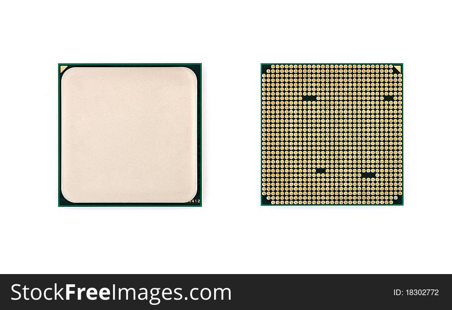 Two CPU closeup on white background