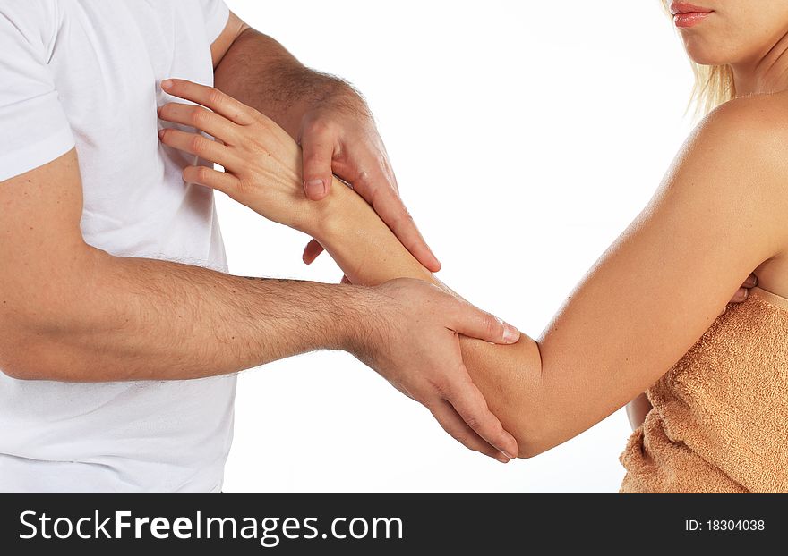 Man applying moisturizing creme on a girls hand. Man applying moisturizing creme on a girls hand