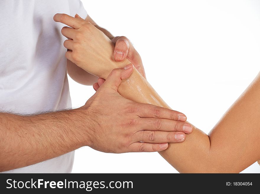 Man applying moisturizing creme on a girls hand. Man applying moisturizing creme on a girls hand