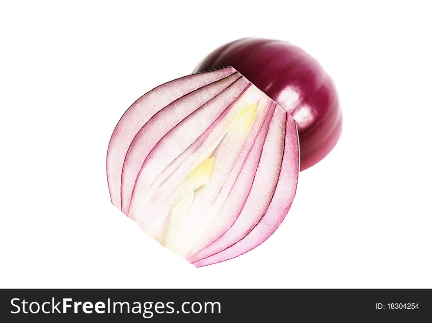 One half of red Onion, isolated on white.