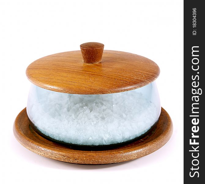 Lidd and plate of teak, glasbowl filled with sea salt. 1950s. Lidd and plate of teak, glasbowl filled with sea salt. 1950s.