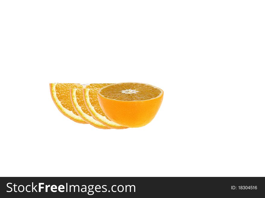 Segment of a ripe orange on a white background