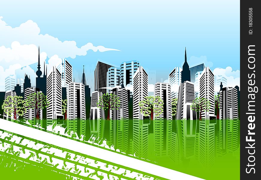 Vector illustration of green cityscape for your text