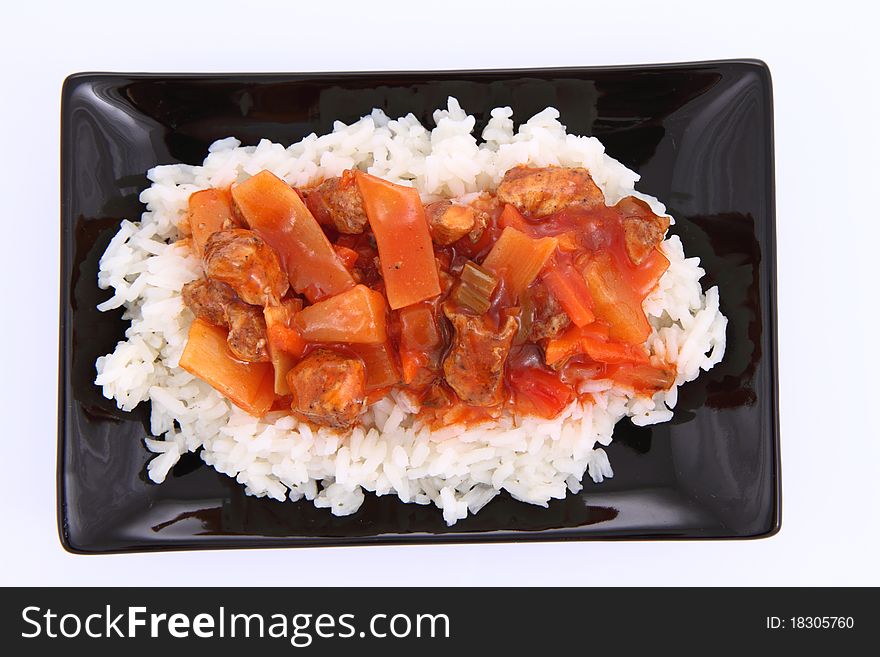 Chinese food - sweet and sour chicken with rice