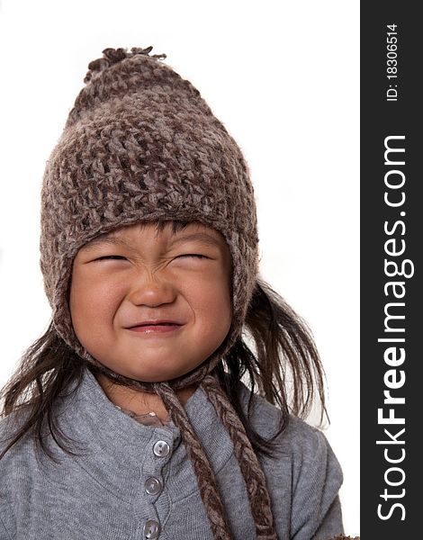 Smiling Asian girl in white background