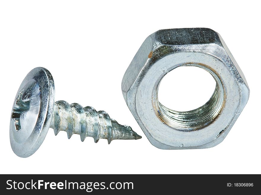 Bolts and screws are isolated on a white background. Bolts and screws are isolated on a white background