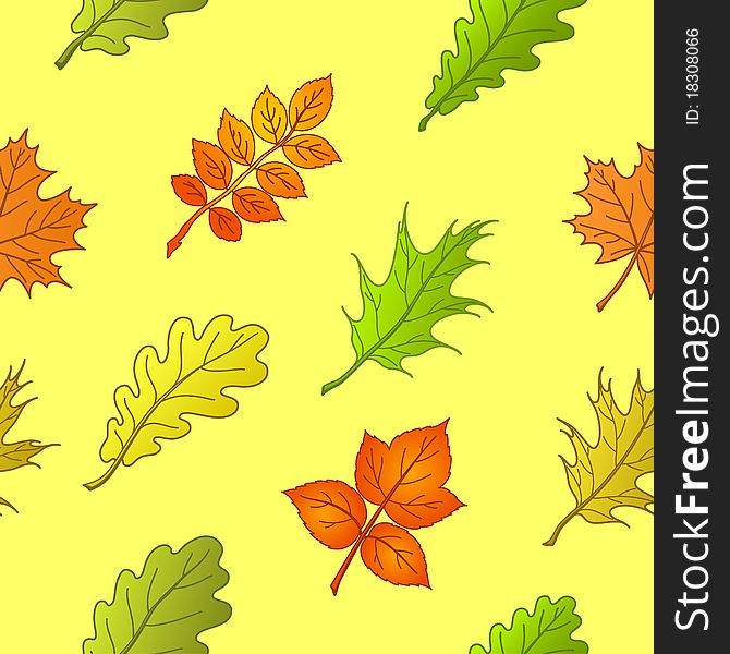 Floral seamless  background, leaves of plants on the yellow. Floral seamless  background, leaves of plants on the yellow