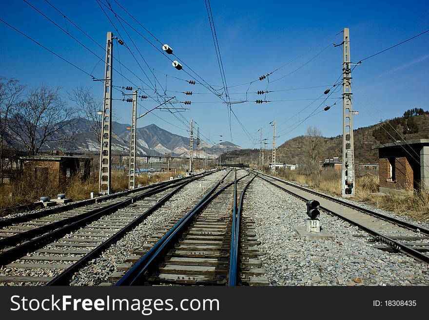 The mountain railway in a village