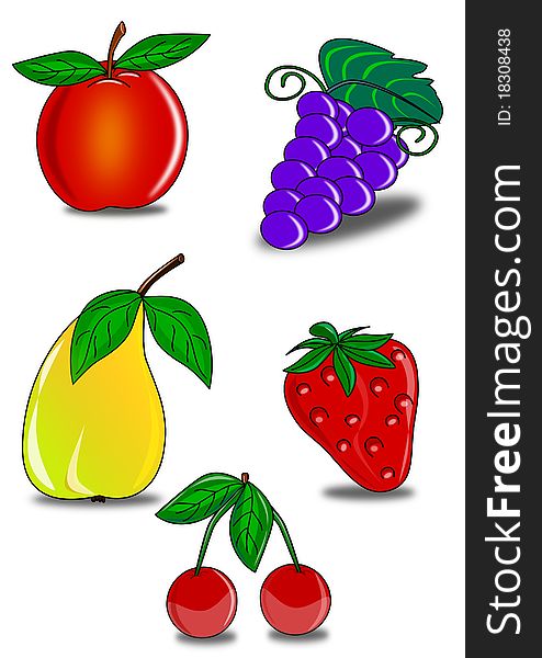 Fruits,apple cherry strawberry grapes and pear